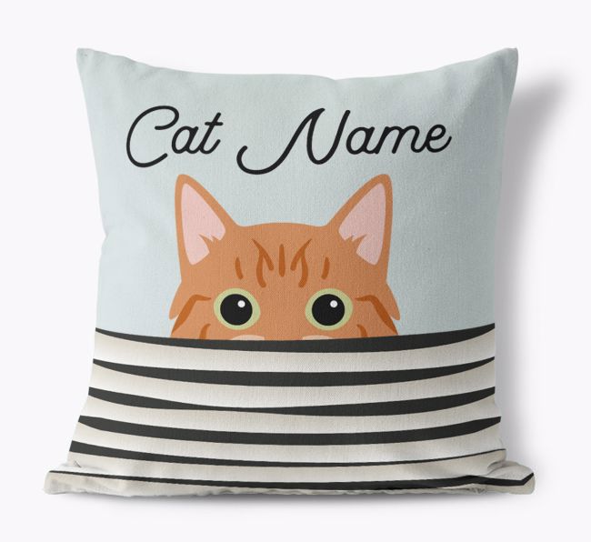 Peeking Cat: Personalised {breedCommonName} Canvas Cushion